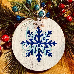 Let It Snow Ornament – Blue Glitter Snowflake